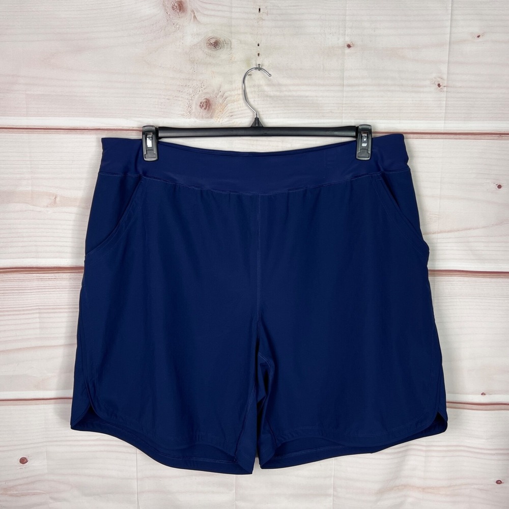 Lands End Shorts Womens 24W Blue Pull On Swim Cover Up Pockets Solid 9" Inseam